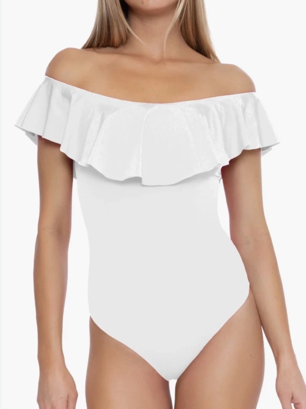 Trina Turk White Off-Shoulder Ruffle Swimsuit